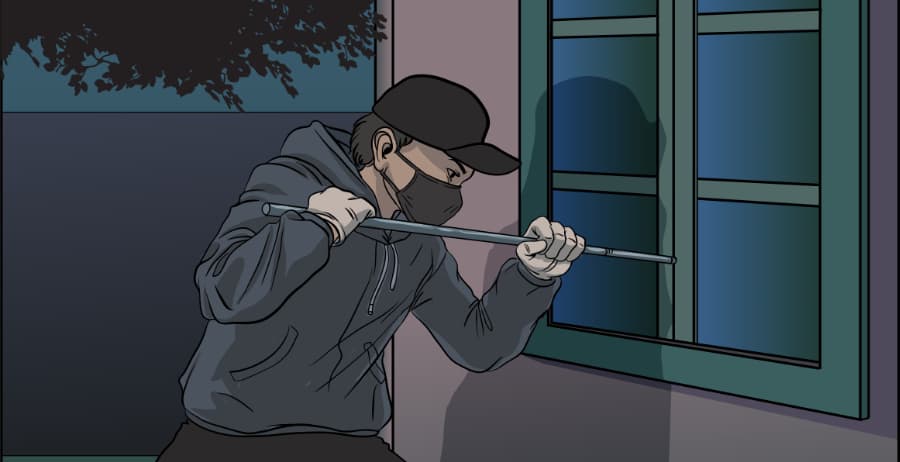 Illustration of burglar forcing entry through a window in Las Vegas